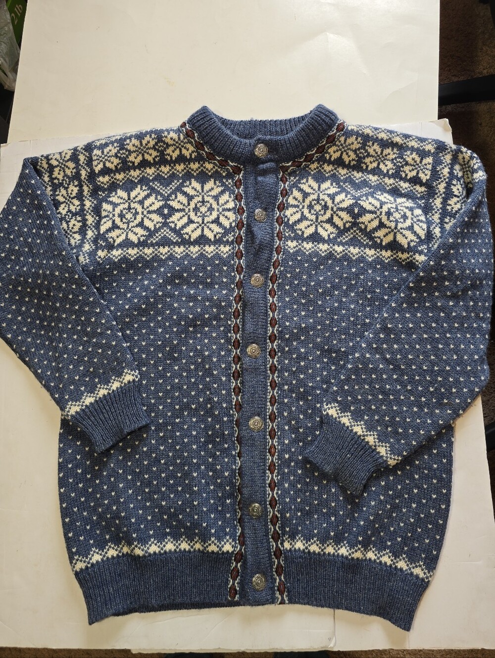 Dale of Norway Blue and White Holiday Nordic Knit Button Cardigan Size XL